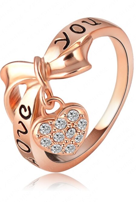 Black Enamel Love You Heart Ring 18K Rose Gold Plate Austrian Crystal