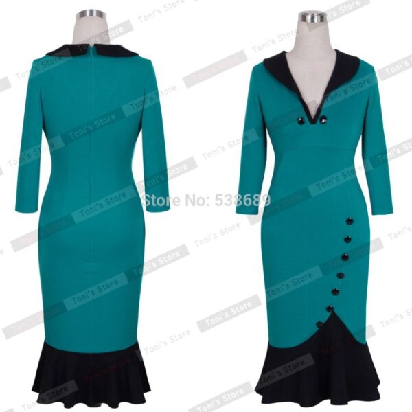 3/4 Sleeve Red New Vintage V neck Dress - Image 2