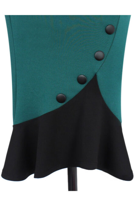 Vintage Elegant Button Patchwork Midi Pencil Bodycon Dress