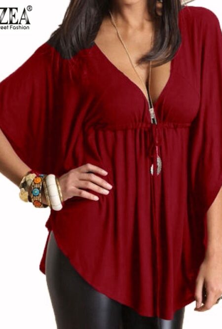 Loose V Neck Batwing Sleeve Tee Top