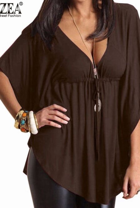 Loose V Neck Batwing Sleeve Tee Top