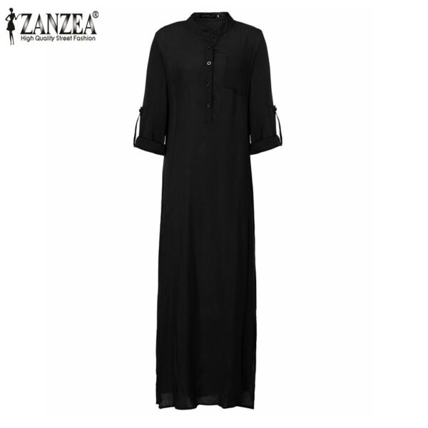 Deep V Neck Linen Split Solid Long Maxi Dress - Image 4