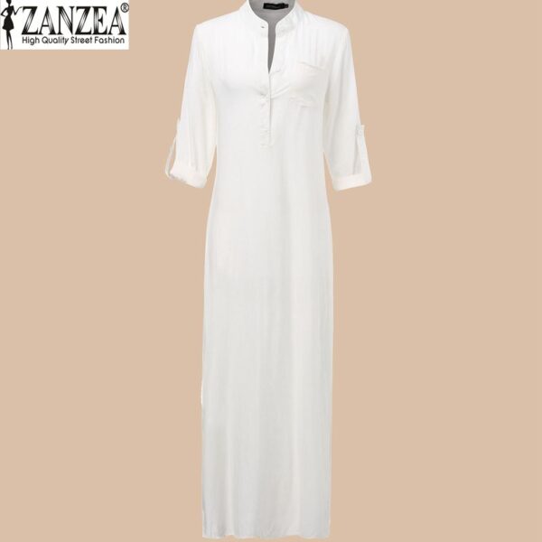 Deep V Neck Linen Split Solid Long Maxi Dress - Image 3
