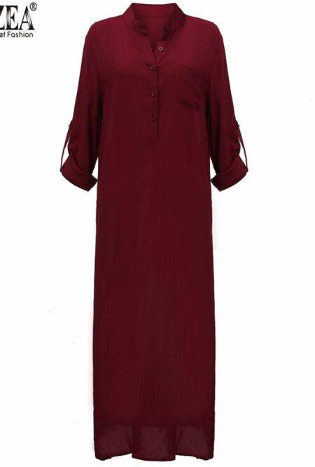 Deep V Neck Linen Split Solid Long Maxi Dress