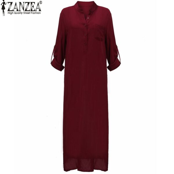 Deep V Neck Linen Split Solid Long Maxi Dress - Image 2