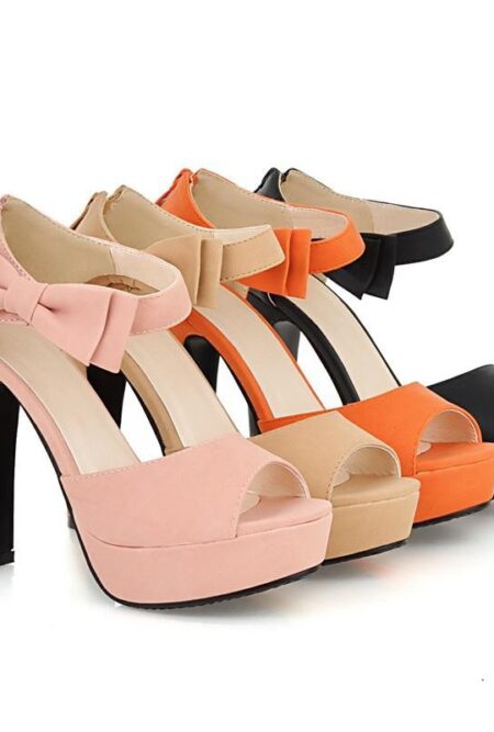 Peep toe Ankle strap orange Sweet Thick high heel Sandals