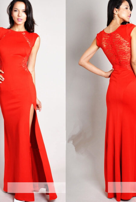 Black Slim Side Slit Open Long Dress