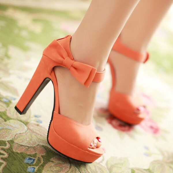 Peep toe Ankle strap orange Sweet Thick high heel Sandals - Image 6