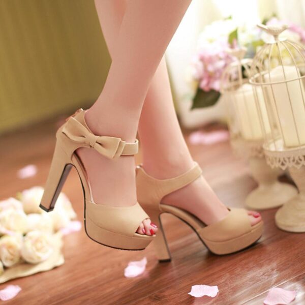Peep toe Ankle strap orange Sweet Thick high heel Sandals - Image 5