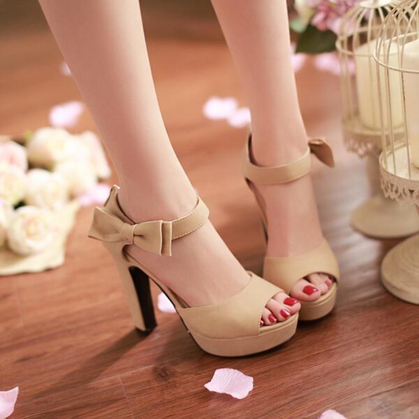Peep toe Ankle strap orange Sweet Thick high heel Sandals - Image 4