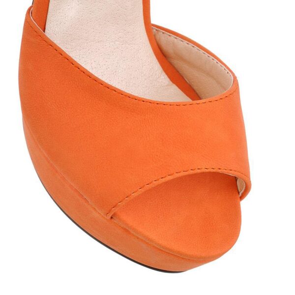 Peep toe Ankle strap orange Sweet Thick high heel Sandals - Image 3