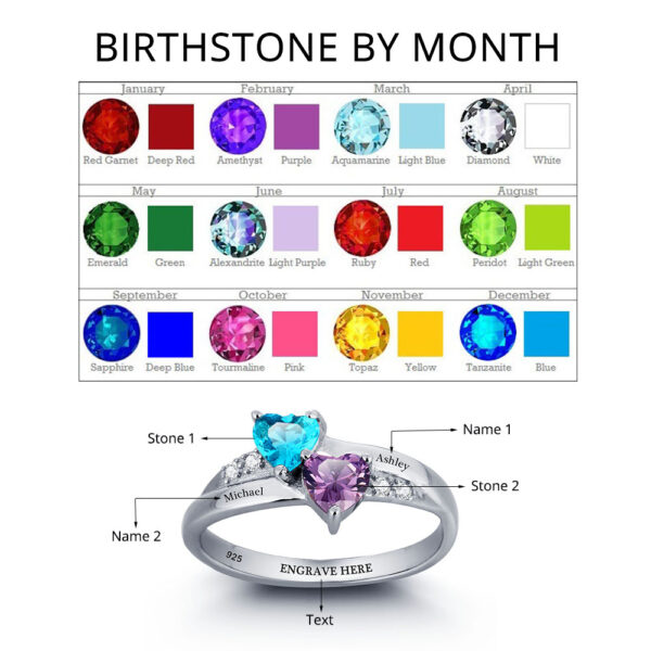 Engraved Birthstone Heart Ring 925 Sterling Silver - Image 5