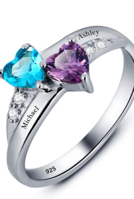 Engraved Birthstone Heart Ring 925 Sterling Silver
