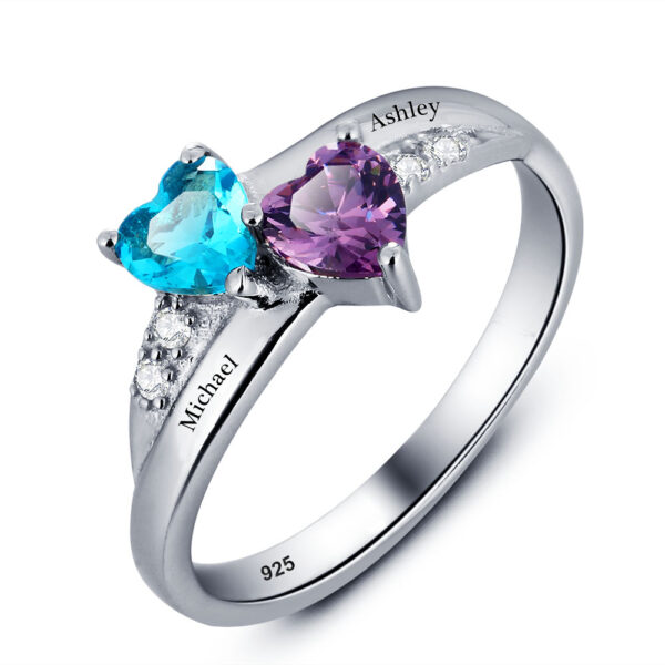 Engraved Birthstone Heart Ring 925 Sterling Silver