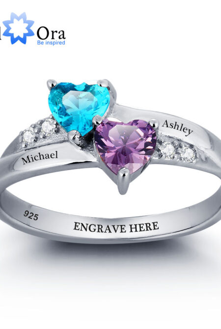 Engraved Birthstone Heart Ring 925 Sterling Silver