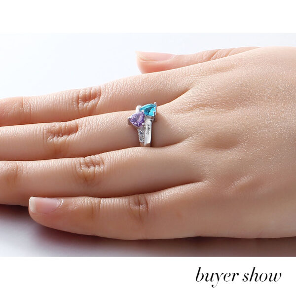 Engraved Birthstone Heart Ring 925 Sterling Silver - Image 3