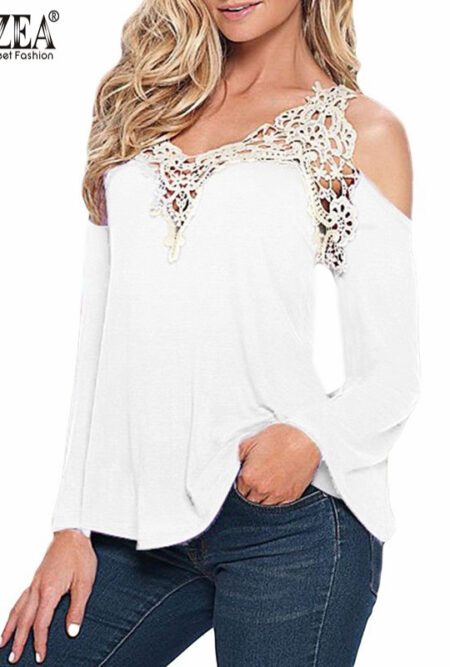 Elegant Lace V Neck  Ladies Long Sleeve Top