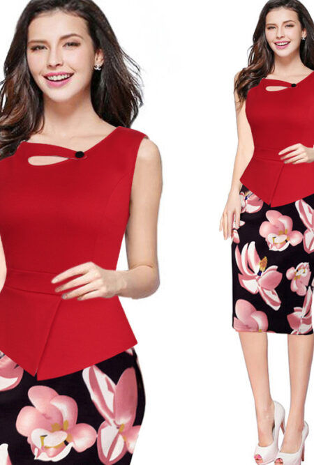 Print Floral Patchwork Casual Sleeveless Bodycon  Dress
