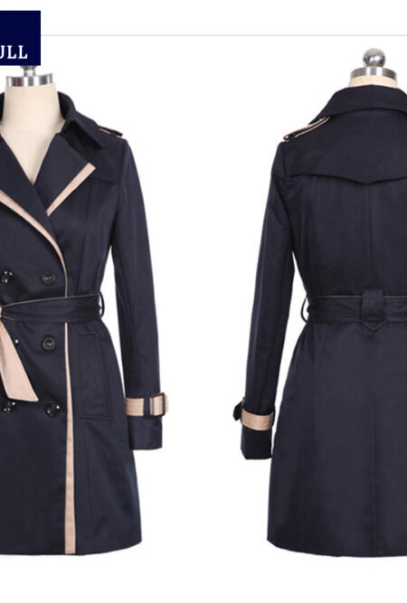 Turn-down Collar Double Breasted Contrast Color Long Coat
