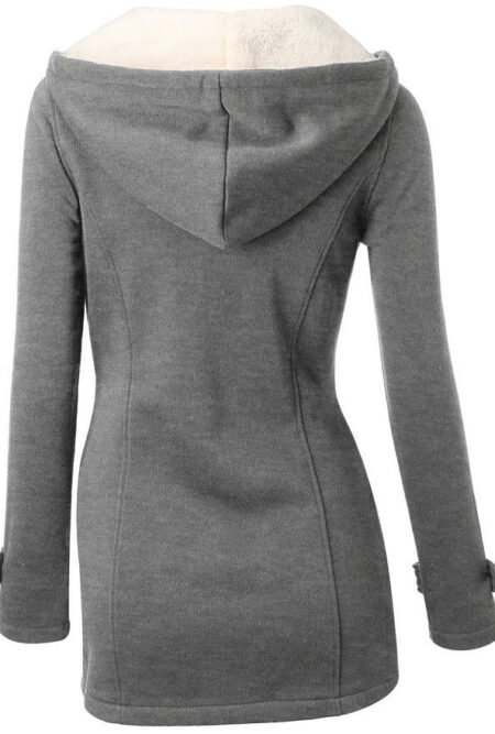 Women’s  Long Hooded Overcoat Zipper Horn Button