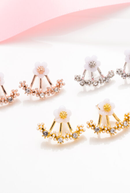 Imitation Pearl Earrings Small Daisy Flowers Hanging