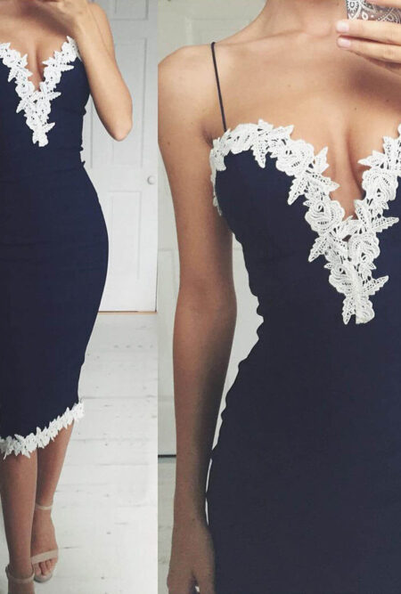Ladies Sexy Strappy V Neck Lace Party Dress