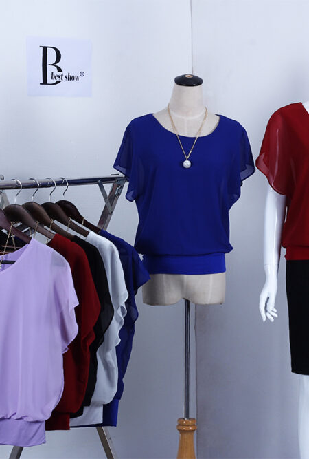 Plus Size Ruffle Batwing Short Sleeve Chiffon Blouse