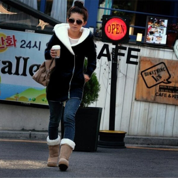 Autumn Winter Warm Zipper Up Women Hoodie - Image 6