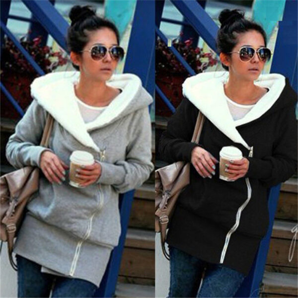 Autumn Winter Warm Zipper Up Women Hoodie - Image 5