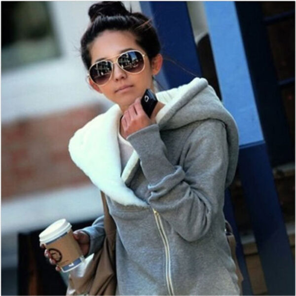 Autumn Winter Warm Zipper Up Women Hoodie - Image 4