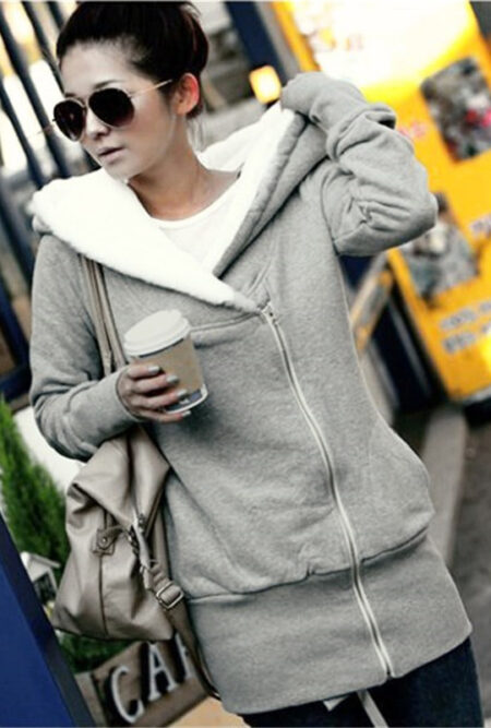 Autumn Winter Warm Zipper Up Women Hoodie