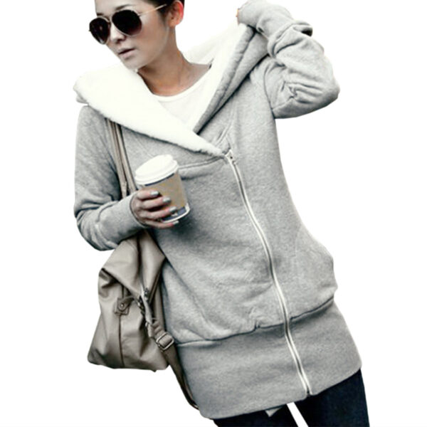 Autumn Winter Warm Zipper Up Women Hoodie