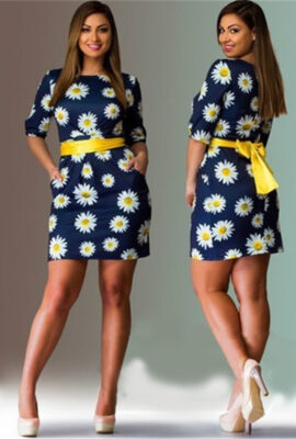Half Sleeve Daisy Print Dress ( Plus Size )