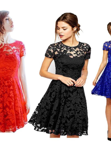 Floral Short Sleeve Lace Dress