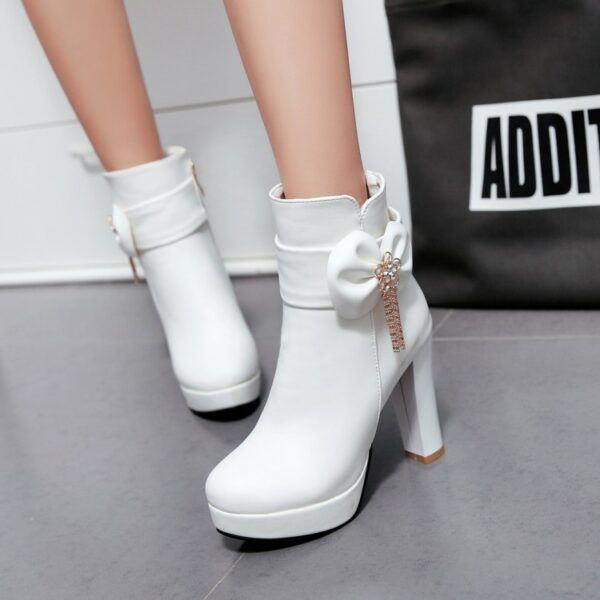 Princess Bow High Heels Black And White Platform Ankle Boots - Image 6