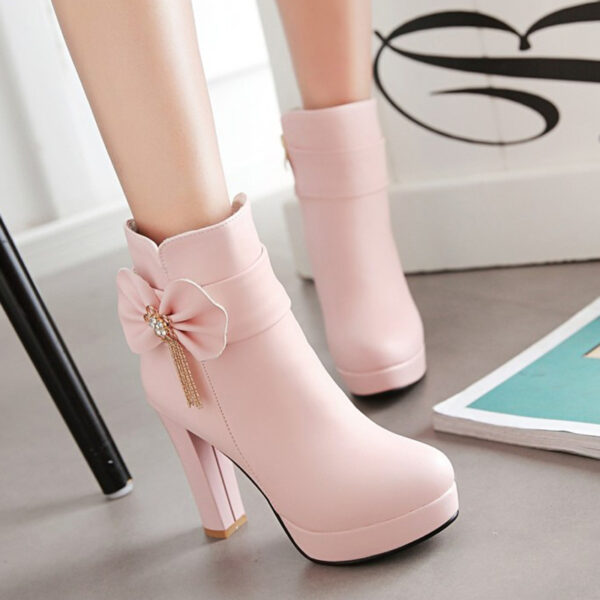 Princess Bow High Heels Black And White Platform Ankle Boots - Image 5