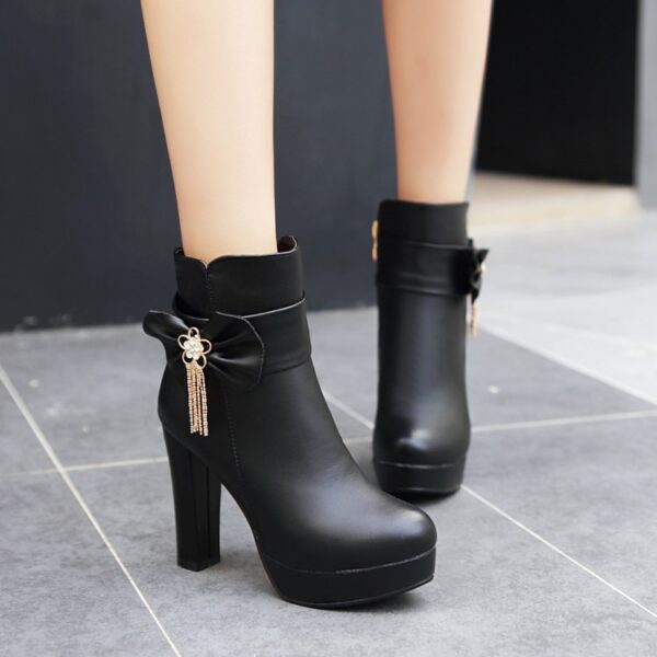 Princess Bow High Heels Black And White Platform Ankle Boots - Image 4