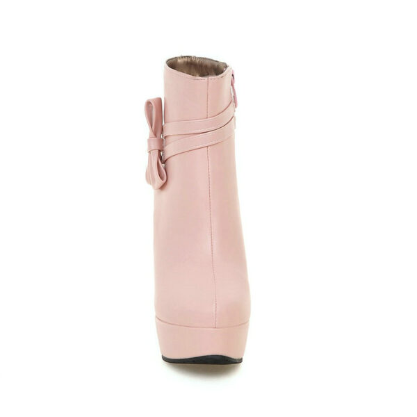 Women Shoes Square High Heel Ankle Boots With Bow Tie - Image 4