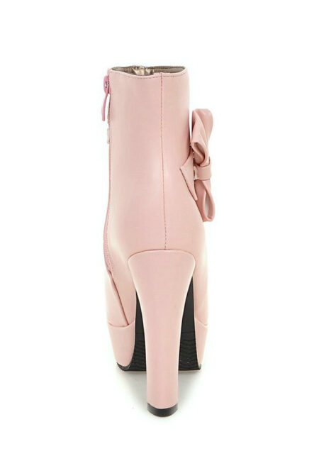 Women Shoes Square High Heel Ankle Boots With Bow Tie