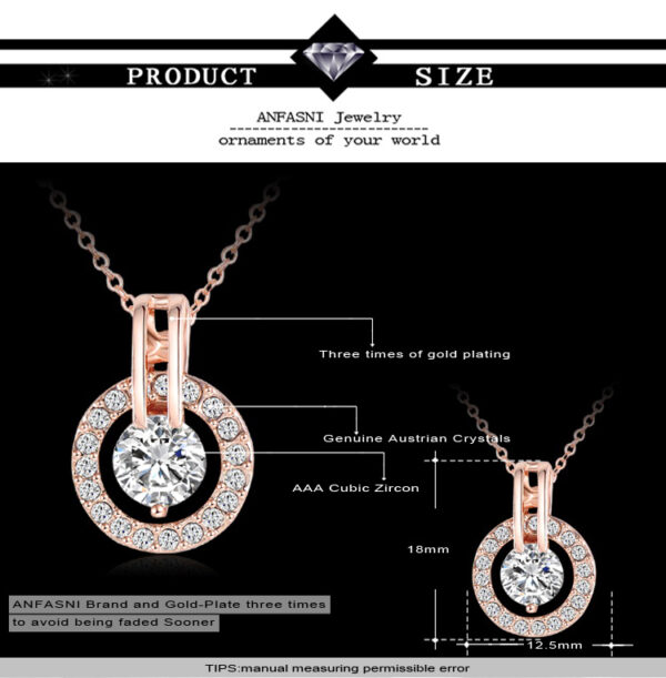 Hot Sale Rose Gold Plated Set Earring/Necklack Round Set - Image 3