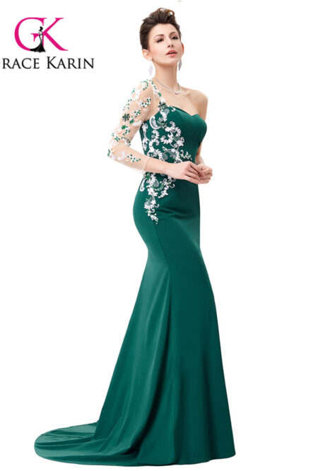 Grace Karin Asymmetrical Long Sleeve Evening Dress