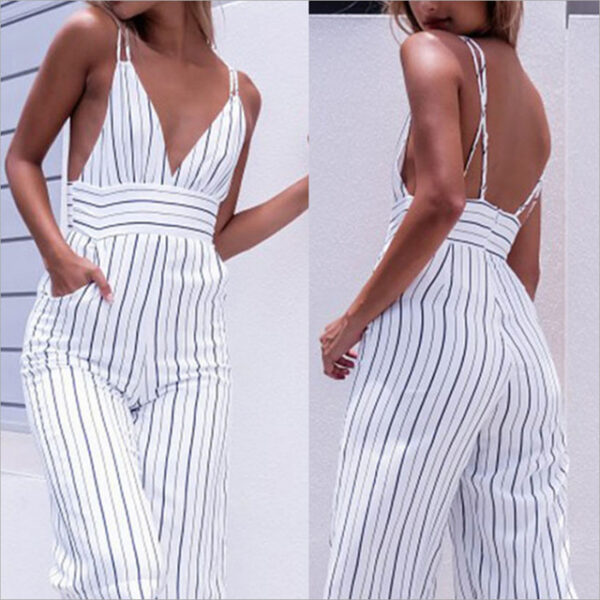 Women Striped Clubwear V-Neck Playsuit