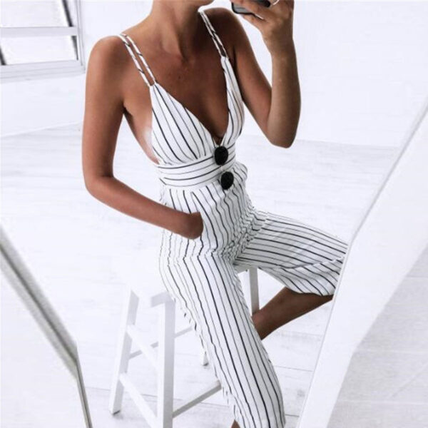Women Striped Clubwear V-Neck Playsuit - Image 4