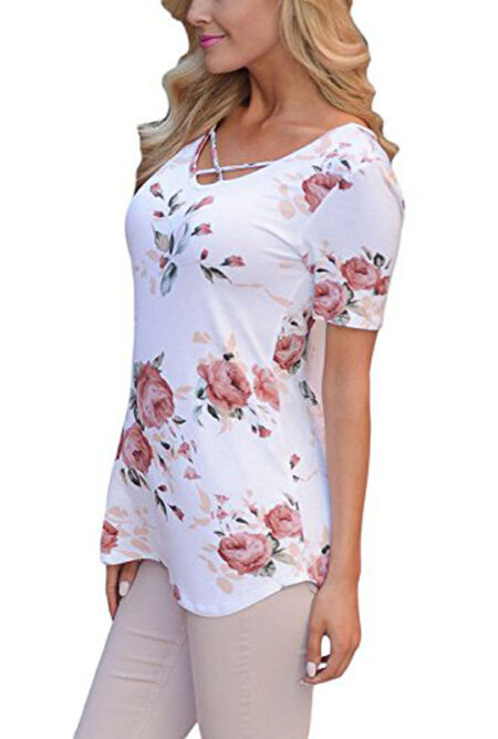 Spring Summer  Women’s Printed Short Sleeve V-Neck T-Shirt
