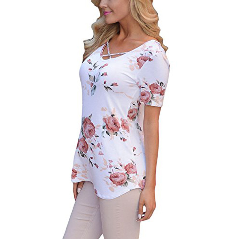 Spring Summer Women S Printed Short Sleeve V Neck T Shirt Fashion