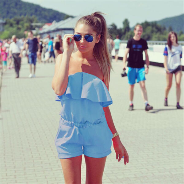 Casual Ruffles Strapless Waist Tightening  Womens Dress - Image 3