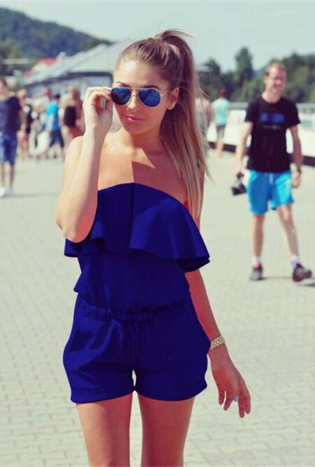 Casual Ruffles Strapless Waist Tightening  Womens Dress