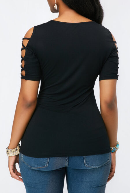 Elegant Sleeveless Lace Patchwork Black Blouse