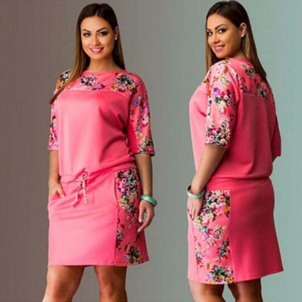 Middle Sleeve Printed  Plus Size Dress - Image 2