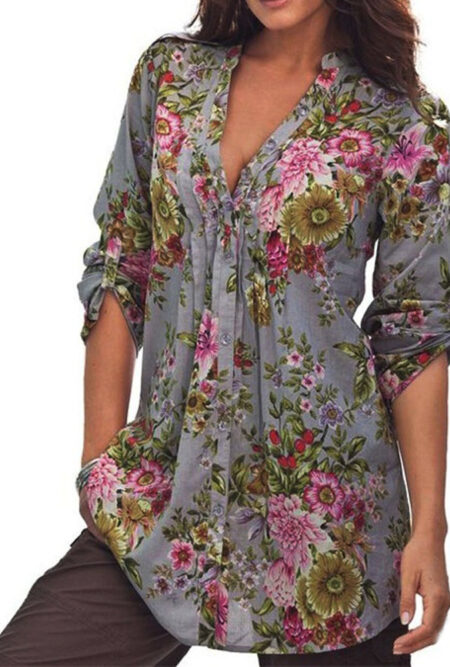 Vintage Floral Print V-neck Tunic